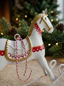 Vintage American Style Tin Rocking Horse Pendant, Red White Green Printed With Bell, Christmas Tree Holiday Decoration Hanging Ornament, Soft Home Decor - Multicolor - View 7