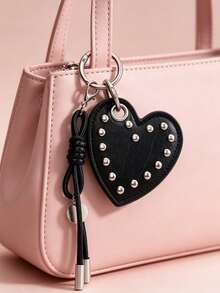 1 Pc Retro Punk-Style Rivet Heart-Shaped Keychain, Bag Hanger Keychain, Women's Accessory, Car Keychain, Gift For Women - Multicolor - View 4