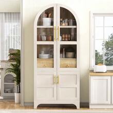Highboard With Adjustable Shelves And Drawer, Kitchen Cabinet With Fluted Glass And Ample Storage, Ideal For Dining Room, Living Room, And Kitchen - White - View 5