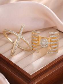 2pcs Fashion New Blue Turquoise Gold-Plated X-Cross Multi-Layer Geometric Open Ring Set - 2 Rings- - View 14