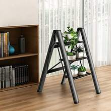 3 Step Folding Metal Ladder, Heavy‑Duty Lightweight Step Stool, Non‑Slip Portable Ladder For Indoor Home And Outdoor DIY Work Use - 3-tier Black - View 8