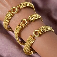 1pc Exaggerated Hip Hop Style 14k Gold Plated Copper Sailor Clasp Bracelet For Women - Gold - View 3