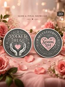 Two‑Hands‑Holding‑Heart Commemorative Coin - Colorful Collectible Gift, Suitable For Birthdays, Weddings, Valentine's Day And Christmas - Love‑Token Souvenir, Featuring Two‑Hands‑And‑Heart Design, With Acrylic Protective Sleeve,2D Commemorative Coin - Silver - View 1