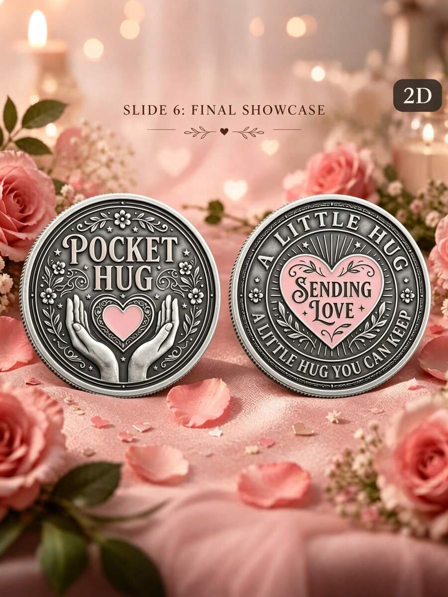 Two‑Hands‑Holding‑Heart Commemorative Coin - Colorful Collectible Gift, Suitable For Birthdays, Weddings, Valentine's Day And Christmas - Love‑Token Souvenir, Featuring Two‑Hands‑And‑Heart Design, With Acrylic Protective Sleeve,2D Commemorative Coin - Silver - View 1