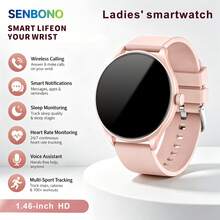 SENBONO Ladies' Smartwatch, 1.46-Inch High-Definition, Wireless Calling, Step Count, Sleep, Heart Rate, Multiple Exercise Modes, Information Reminders, Music Control, Dial Selection, Information Push, Ultra-Thin Round Screen, Christmas Gift - View 1