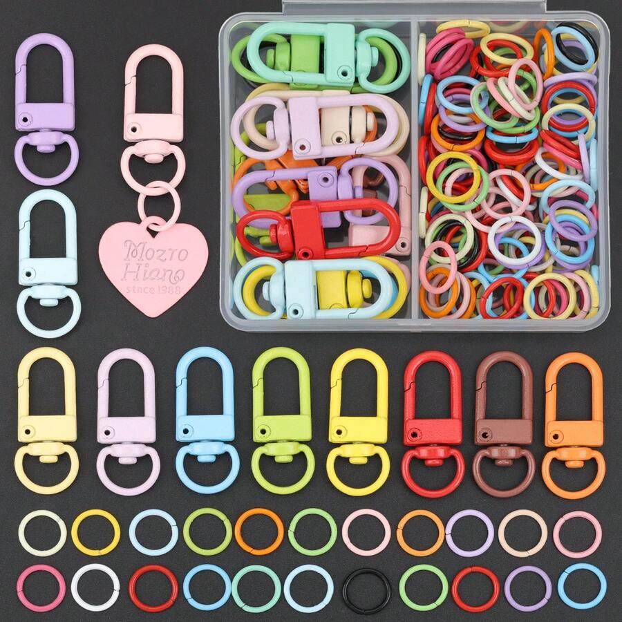 112pcs/224pcs DIY Keychain Making Parts, Colorful, Includes Key Rings And Jump Rings, Suitable For Braided DIY Keychains, Bag Charms, Open Connectors, Keychain Accessories Making Materials, DIY Key Ring Accessories Making - Keychain & Jump Ring - View 1
