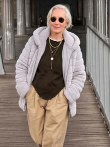 Women's Faux Fur Hooded Pocket Coat - Perfect Choice For Autumn/Winter - Grey - View 7