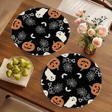 1/4/6pcs Halloween Series BOO Ghost Pumpkin Spider Web Hand-Painted Pattern Placemats, Suitable For Home Kitchen Materials Made Of Polyester Fiber, Kitchen Table Decoration, And Party Scene Decoration - Multicolor - View 4