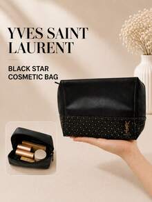 YSL Tas kosmetik Saint Laurent motif bintang berwarna hitam, ukuran 26,5 x 15,5 cm, kapasitas besar, resleting halus untuk memudahkan pembersihan, cocok untuk menyimpan kosmetik saat bepergian. - Hitam - View 3