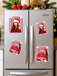 Custom Photo Christmas Refrigerator Magnet, Personalized Merry Christmas Picture Fridge Magnet, Customized Family Photo Magnet Xmas Home Decoration Holiday,Locker, Whiteboard, Kitchen Decor, Home Decoration, Party Favor, Unique Personalized Keepsake - Multicolor - View 5