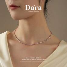 DARA Vòng cổ ngọc trai nước ngọt bạc S925 hạt tím 3-4mm cho nữ, phong cách sang trọng nhẹ nhàng tinh tế, quà tặng đa dụng - Màu tím - Xem 2
