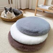 1pc Nordic Style Light Color Solid Minimalist Modern Round Faux Rabbit Fur Fabric Soft Round Decorative Rug, Photo Prop Washable Fabric, Create Cozy And Atmospheric Home Decor - Multicolor - View 8