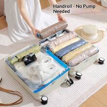 Heavy-Duty Thickened Vacuum Storage Bags, No Pump Required, Reusable Space-Saving Compression Bags, Suitable For Clothes, Bedding, Blankets, Down Jackets, Home Storage And Travel, Roll-Up Vacuum Compression Bags, Quick Compression, Convenient For Moving And Seasonal Storage - Multicolor - View 10