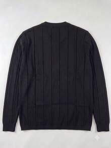 Men's Solid Color V-Neck Ribbed Knit Pullover Sweater - Black - View 3