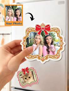 Custom Photo Fridge Magnet,Christmas Bow Plaid Frame Personalized Picture Refrigerator MagnetDecorative Magnetic StickerVivid Print Strong Magnet For Kitchen Locker Office Cabinet,Xmas Holiday Home Decoration,Customized Family Pet Photo Keepsake Gift - Multicolor - View 4