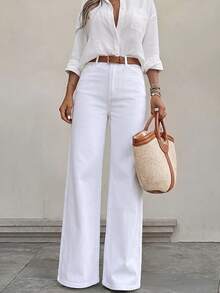 Women's Fashion Casual Straight Leg Jeans, Versatile Comfortable Daily Street Style, White, Autumn - White - View 1