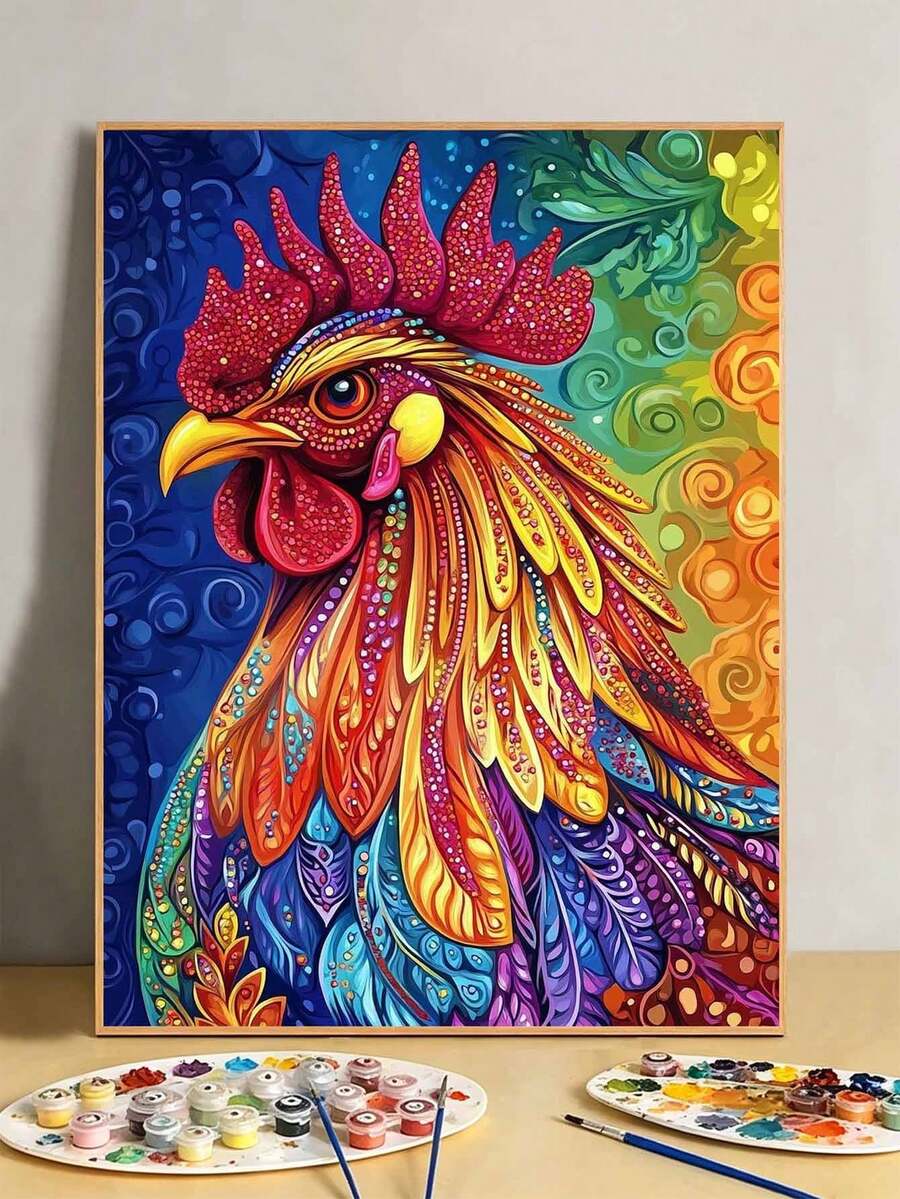 DIY Colorful Abstract Rooster Head (Frameless 8x12 / 16x20 Inches) Paint By Numbers Kit(Acrylic) Arts & Crafts For Adult Beginners, Vibrant Farmhouse Home Wall Decor, And Unique Holiday Gifts - Sets - View 1