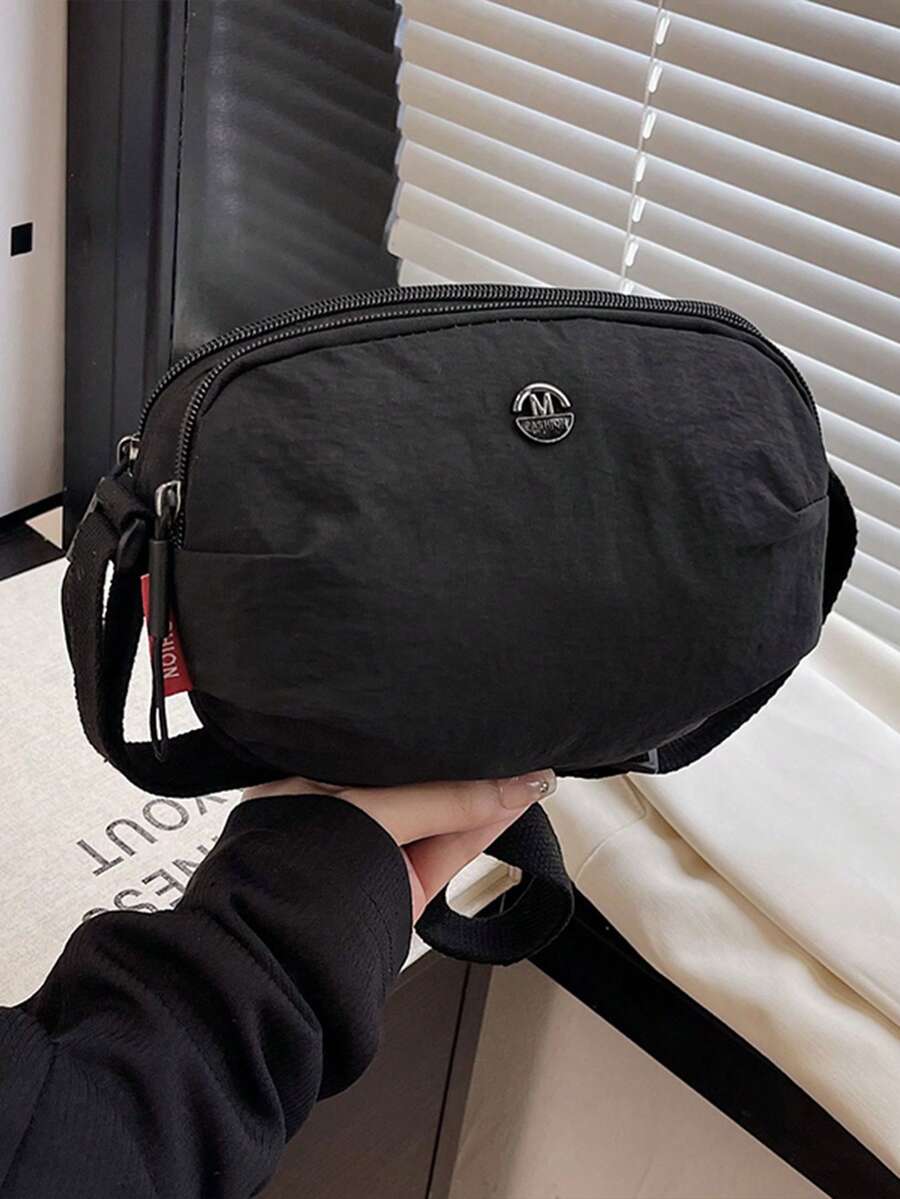 Fashionable Commuting Multi-Compartment Large Capacity Shoulder Crossbody Oval Bag Lightweight Casual Phone Coin Small Round Bag - Black - View 1