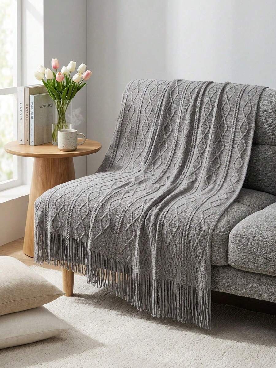 Autumn/Winter Home Sofa Bed Cover, Office Nap Decorative Leisure Blanket - Grey - View 1