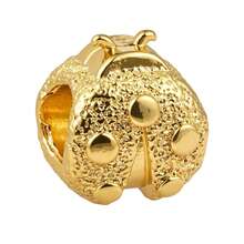 1pc Vintage Gold-Plated Large Hole Bead String, Smiling Face, Heart, Moon, Star, Elephant, Ladybug, Infinity Symbol, Bow Pendant, Suitable For Bracelet Handmade Craft, Jewelry Designed For Girls And Women - Gold - View 7
