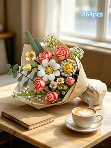 864 Pcs ABS Flower Building Blocks Set, DIY Build‑Your‑Own Forever Bouquet Kit For Adults, Multi‑Angle Adjustment Artificial Flower Blocks, Home Table Decor, Ideal Gift For Valentine's Day, Birthday, Anniversary & All Special Occasions - Multicolor - View 12