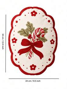 Christmas Candy Cane Pillow, Red Bow Floral Holiday Decorative Cushion, Suitable For Sofa Bedroom Home Decor - Multicolor - View 3