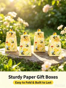 25/15/5/1pc Yellow Bee Honeycomb Pattern Gift Boxes, Cartoon Little Bee Print Candy Paper Boxes, Party Favor Candy Dessert Handheld Packaging Boxes - Multiple Styles - View 3