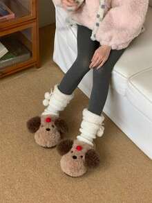 XIXITIAO Cute Cherry Dog Closed‑Toe Slippers, Warm Soft‑Soled Cozy Indoor Home Slippers - Brown - View 4
