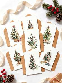 12pcs/Set - Happy Christmas Kraft Paper Envelope Card Set, Winter Christmas Tree Card With Envelope Set, Suitable For Christmas Party, Party Decoration, Invitation, Birthday Greeting, Email, Wedding, Business Envelope And More - View 5