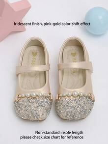 Girls' Pearlescent Pink Rhinestone Pearl Hook & Loop Mary Jane Shoes, Suitable For Autumn Party, Performance And Holiday Outfits - Baby Pink - View 2