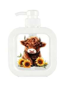 2 Colors Highland Cow Sunflower Soap Dispenser, Refillable Pump Plastic Lotion Bottle, Farmhouse Style Decorative Hand Soap Dispenser, Suitable For Bathroom Kitchen Sink Countertop, Ideal Housewarming Birthday Home Gift - Pump-action Travel Bottles - View 10