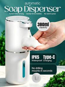 SEAGO Dispenser Sabun Busa Otomatis, Dispenser Sabun Tangan Busa Sensor Gerak Inframerah Tanpa Sentuh Isi Ulang 1200mAh, Pengisian Daya Type-C Tahan Air IPX5 Dipasang di Dinding & Meja untuk Kamar Mandi Dapur dan Penggunaan Rumah Tangga - Multimodal - View 2