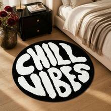 1pc Letter Rug, "Chill Vibes" Faux Cashmere Rug, Soft Comfortable Absorbent Bathroom Mat, Bathroom Accessories New Arrival, Living Room Large Rug, Room Decor, Autumn Decor, Bedroom Decor, Suitable For Bathroom, Kitchen, Entryway, Hallway, Bedside, Living Room, Bedroom. Holiday Decor, Non-Slip Backing Rug, Machine Washable - A - View 2