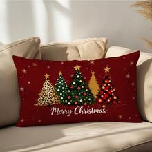 1pc Christmas Red Christmas Tree Merry Christmas Illustration Pattern Cushion Cover, Single-Sided Printed Peach Skin Velvet Material, 30*50/40*60CM Pillowcase Suitable For Room Decoration, Modern Minimalist Sofa Living Room Decoration, Party Decoration, Gift Giving - Multicolor - View 8