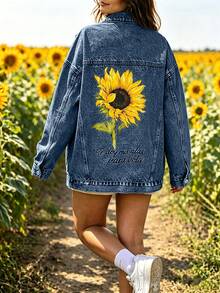 HAPPY GIRL Spring Autumn Winter Versatile Fashionable Denim Jacket For Women, Comfortable For Holiday, Daily, Vacation, Airport, Commuting - Blue - View 3