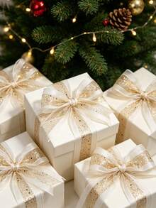 1/2 rulle julglitter metallisk band, vit och guldig paljettnätstyg, lämplig för julgransdekorationer, presentinslagningsrosetter, julfeststolsryggsdekorationer, vinflaskedekorationer och jul-DIY handgjorda kransdekorationer. - Flerfärgad - Visa 4