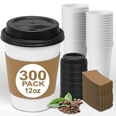 Envío gratis 300 paquetes de vasos desechables de café de 12 oz con tapas y mangas