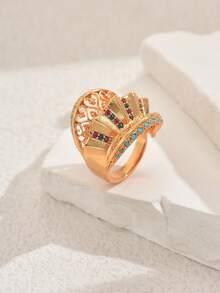 1pc Vintage Fashion Unique Design Hollow Carved Asymmetrical Opening Adjustable Ring, Suitable For Women's Evening Party, Wedding, Celebration, Holiday Gift - Multicolor - View 7