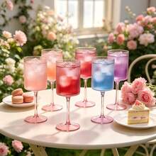 12/6/2/1pc Acrylic Plastic Transparent Striped Cylindrical Stemmed Goblets, Suitable For Friends Gathering, Wedding, Banquet, Holiday, Birthday Party - View 3