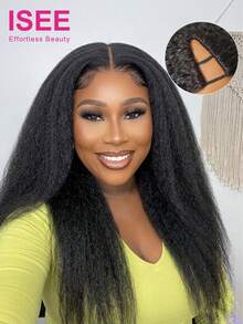 ISEE V-Shape Sew-In Human Hair Wig, Curly & Straight, Natural, 180% Density, Glueless, 14-16" Bob, 18-30" Regular Length, Unprocessed Virgin Hair - S1 - View 1