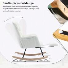 009B New Teddy Fabric Upholstered Rocking Chair With Retractable Footrest, White - White + Teddy - View 4