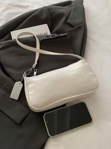 1pc New Fashion Versatile Textured Shoulder Bag Underarm Bag, Suitable For Dating, Outing, Party And Other Occasions, Fashionable Women's Solid Color Wallet. Crocodile Pattern Position Random - White - View 3