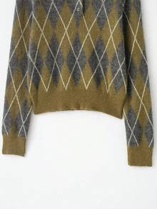 YROOE Vintage Diamond Checkered Collar Long Sleeve Women's Sweater, Autumn/Winter - Multicolor - View 6
