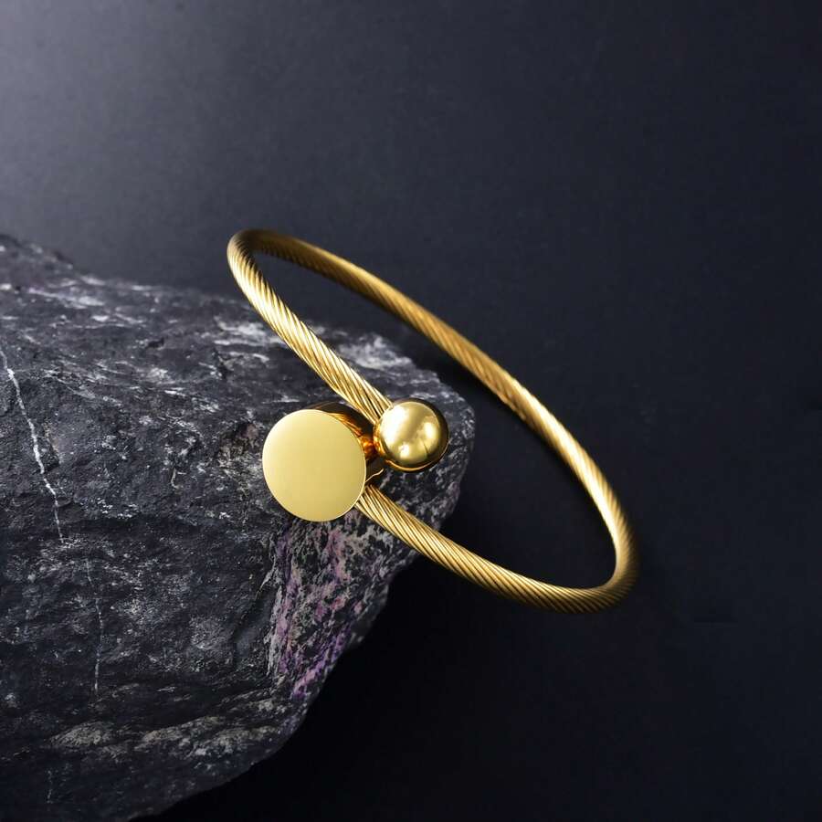 Light Luxury Classic Stainless Steel 18K Gold Plated Twisted Wire Beaded Bracelet, Unisex, Suitable For Daily Wear And Parties, Perfect Gift - Gold - View 1