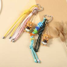 Creative Cartoon Butter Teddy Bear Figurine Keychain, Hand Woven Letter Hanging Rope, Cute Bag Pendant - Multicolor - View 7