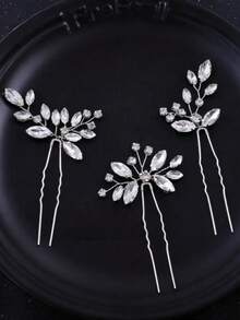 1pc Crystal Hair Pins, Asymmetrical Bridal Hair Accessories, Wedding Dress Decorations - Silver - View 1