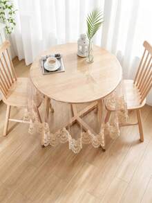 Transparent PVC Tablecloth With Elegant Coffee-Colored Lace Trim, Waterproof & Oil-Proof Round Dining Table Cover, Suitable For Home Dining Table And Kitchen Decor - milk coffee color - View 3