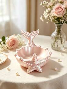 1pc Pink Mermaid Tail 3D Printed Jewelry Tray, Bathroom Countertop Ring Holder, Decorative Desktop Home Decor Gift - Pink - View 4
