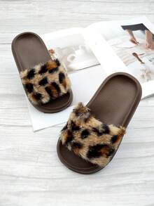 1 Pair Girls Leopard Print Slippers, Fashionable And Cute Flat Slippers, Suitable For Indoor And Outdoor Wear All Seasons - Chocolate Brown - View 8