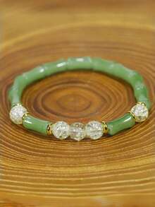 1pc Chinese Style Green Bamboo Joint Lucky Bracelet, Prosperity & Success Festival Gift, Women's Fortune Bracelet - Multicolor - View 6